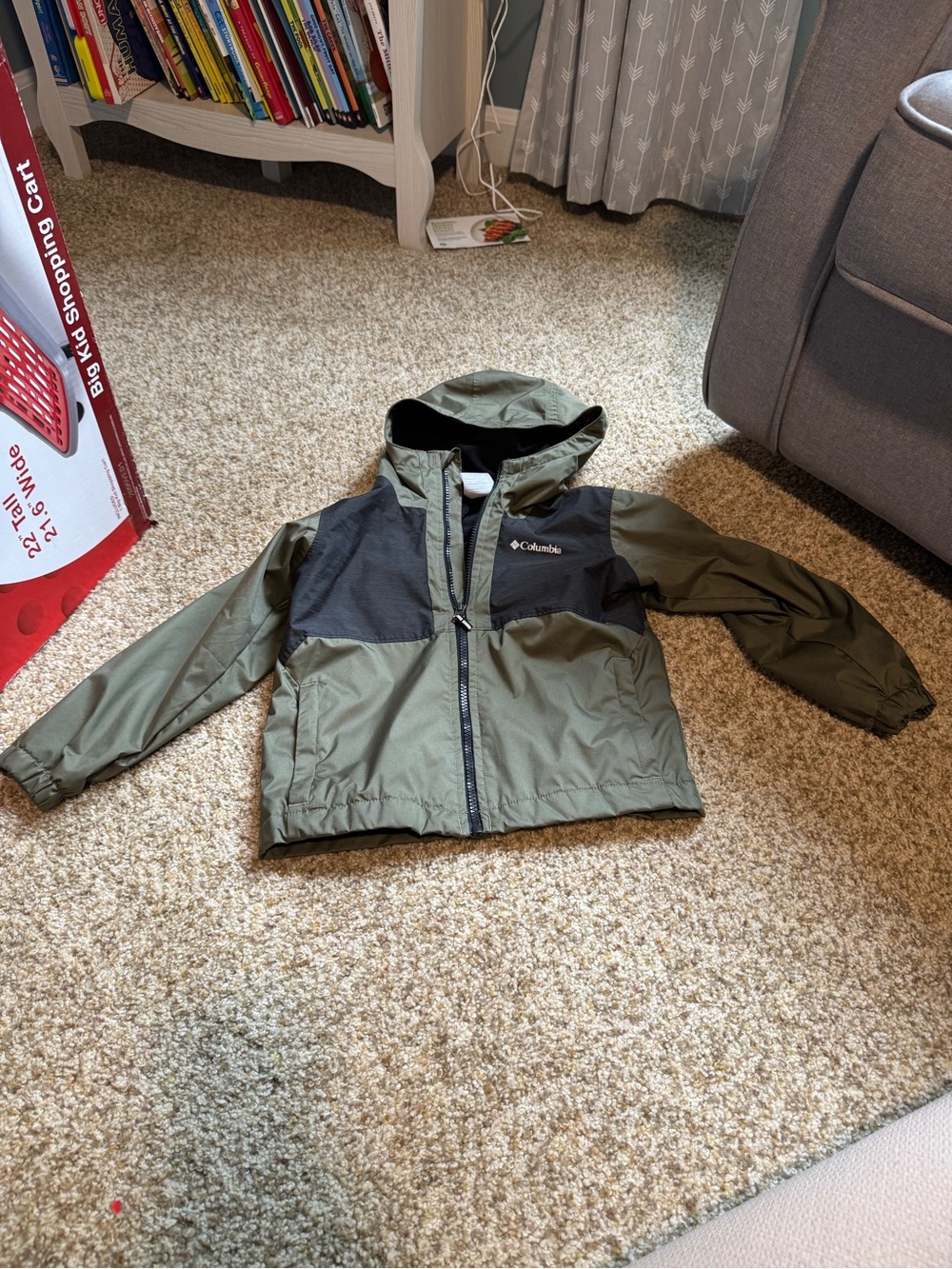 Columbia Kids Olive and Black Hooded Rain Jacket